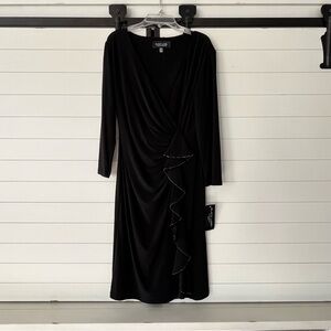 NWT Evan Picone Black Long Sleeve Dress Ruffle Formal Wedding Size 6